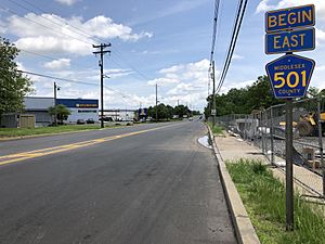 2018-05-20 12 39 34 View east along Middlesex County Route 501 (New Durham Road) at Middlesex County Route 529 (Stelton Road) on the border of Piscataway Township and South Plainfield in Middlesex County, New Jersey