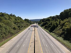 2022-09-23 11 09 58 View east along Interstate 78 and south along Pennsylvania State Route 309 from the overpass for Rock Road in Upper Saucon Township, Lehigh County, Pennsylvania