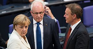 Angela Merkel, Volker Kauder, Thomas Oppermann (Tobias Koch)