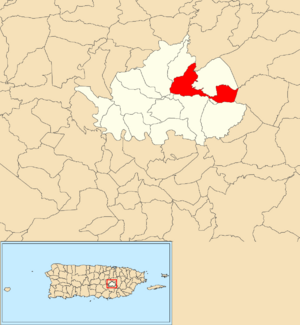 Location of Bayamón within the municipality of Cidra shown in red