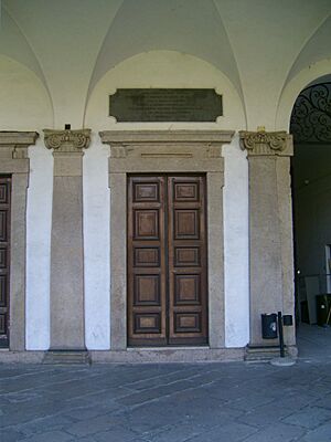 Ca' Granda, Milan, memorial tablet Saint Camillus de Lellis 1