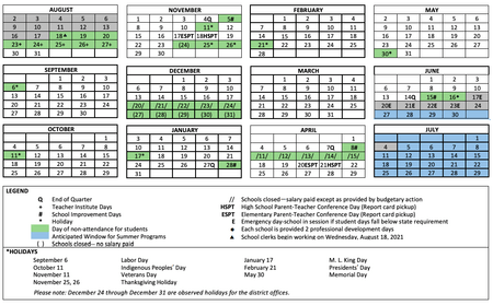 Chicago Public Schools' 2021-2022 academic calendar. (Chicago Public Schools)