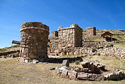 Chullpas pre Incan burial towers Peru, near Lake Titicaca