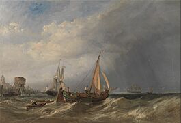 Clarkson Stanfield - A Dutch Barge and Merchantmen Running out of Rotterdam - Google Art Project