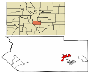 Location of the City of Cañon City in Fremont County, Colorado.