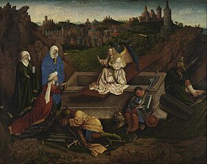 Hubert van Eyck or Jan van Eyck or both - The Three Marys at the Tomb - Google Art Project