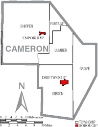 Map of Cameron County Pennsylvania With Municipal and Township Labels