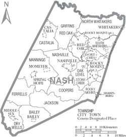 Map of Nash County North Carolina With Municipal and Township Labels