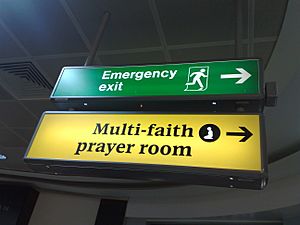 Multi-faith prayer room sign at London Heathrow Airport