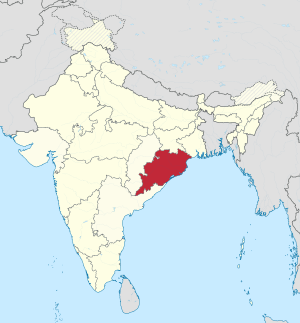 A map showing us where the location of Orissa is in the Republic of India
