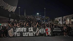 Peluza Nord Craiova & Ultras Antwerp in Craiova city at the Ion Oblemenco Stadium before match against Sepsi