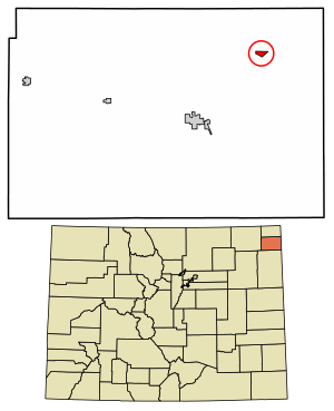 Location of the Amherst CDP in Phillips County, Colorado.