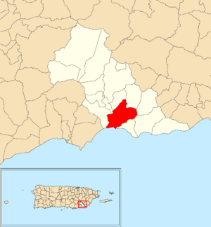 Location of Pollos within the municipality of Patillas shown in red