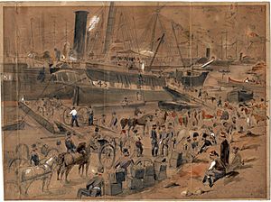Robert Thomas Landells - Artillery embarking on board the Argo. Balaclava, May 1856