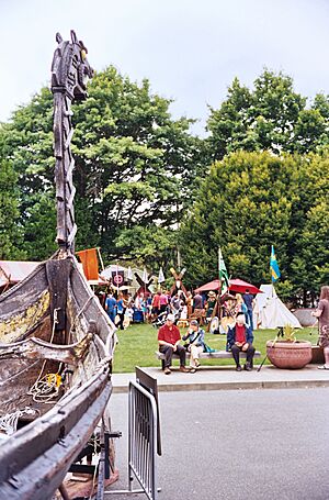 Ship and camp at Viking Days at Nordic Heritage Museum