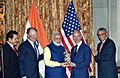 The Prime Minister, Shri Narendra Modi presenting the USIBC Global Leadership Award to Mr. Jeff Bezos, in Washington DC, USA on June 07, 2016