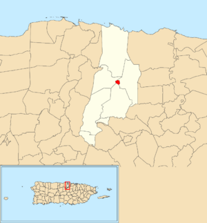Location of Vega Alta barrio-pueblo within the municipality of Vega Alta shown in red