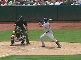 Bill Hall at bat at Red Sox at A's 2010-07-21