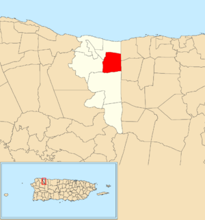 Location of Cocos within the municipality of Quebradillas shown in red