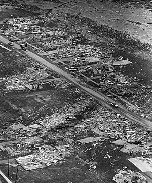 Damage from the F4 tornado in Toledo, Ohio, 11 April 1965
