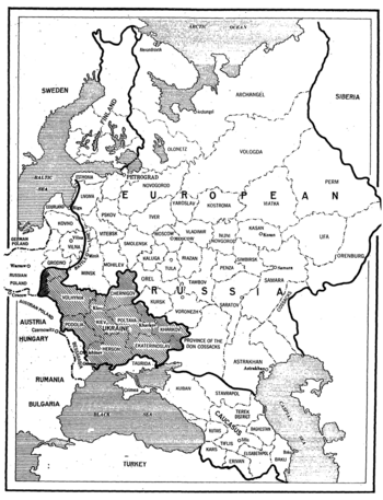 The map from The New York Times showing the provisional boundaries of the Ukrainian People's Republic emerged from the collapsed Russian Empire in 1918.