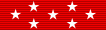 Red ribbon with seven white stars: a row of three stars across the center, and rows of two stars above and below