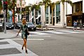 Model crosses street in Beverly Hills