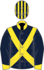 Dark Blue, Yellow cross belts, collar and cuffs, striped cap