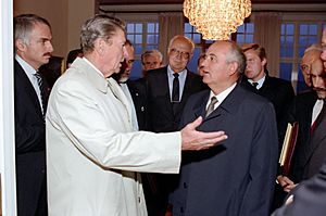 President Ronald Reagan says goodbye to Soviet General Secretary Mikhail Gorbachev