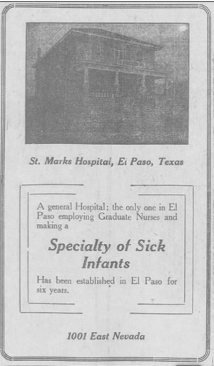 St. Marks Hospital, El Paso, Texas ad in 1914