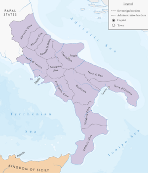 The Kingdom of naples with administrative divisions as they were in 1454