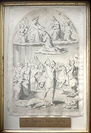 Young girl, St. Agnes gets murdered for being an early Christian and not liking a boy. She performed miracles and is hailed as a martyr and saint