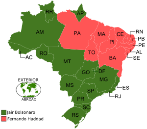 2018 Brazilian presidential election map (Round 2)