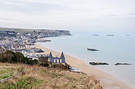Arromanches, with the remains of the Mulberry harbour in its bay