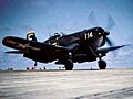 F4U-4 of VF-44 taking off from USS Boxer (CVA-21) 1953