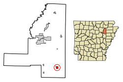 Location of Beedeville in Jackson County, Arkansas.