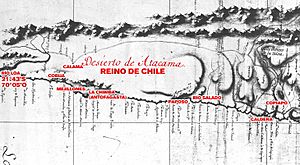 Límite entre Chile y Perú en el río Loa, Plano General del Reyno de Chile en la América Meridional de Andrés Baleato (1793) (Editado)