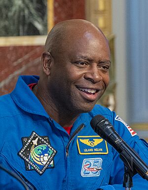 Leland Melvin, retired NASA astronaut, speaks at an event to promote the Space4All initiative on June 20, 2024, in the Indian Treaty Room, the White House (cropped).jpg