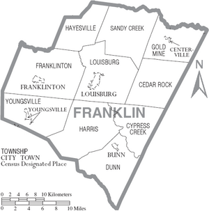 Map of Franklin County North Carolina With Municipal and Township Labels