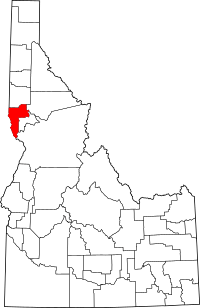 Map of Idaho highlighting Nez Perce County