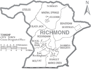 Map of Richmond County North Carolina With Municipal and Township Labels