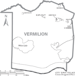 Map of Vermilion Parish Louisiana With Municipal Labels