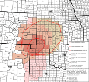 Map of states and counties affected by the Dust Bowl, sourced from US federal government dept. (NRCS SSRA-RAD)