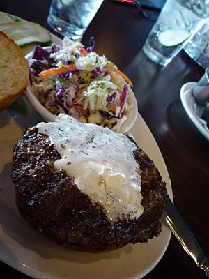Maple bourbon butter burger with salad