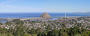 Aerial view of Morro Bay and Morro Rock