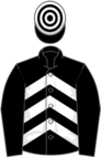 Black, white chevrons on body, hooped cap