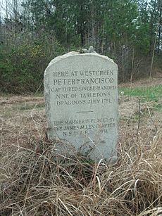 Peter Francisco marker at Westcreek, Nottoway County, Virginia