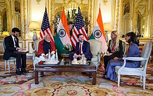 Prime Minister of Bharat Shri Narendra Damodardas Modi with Vice President of the United States Mr. JD Vance & Second Lady Mrs. Usha Vance