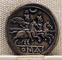 Roma, repubblica, denario anonimo con simbolo, 211-170 ac ca. 01