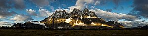 Sunrise and cloud shadows on the Tonquin Valley Ramparts